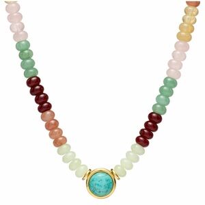 Multi-Color Bead Necklace with Turquoise Pendant (018)